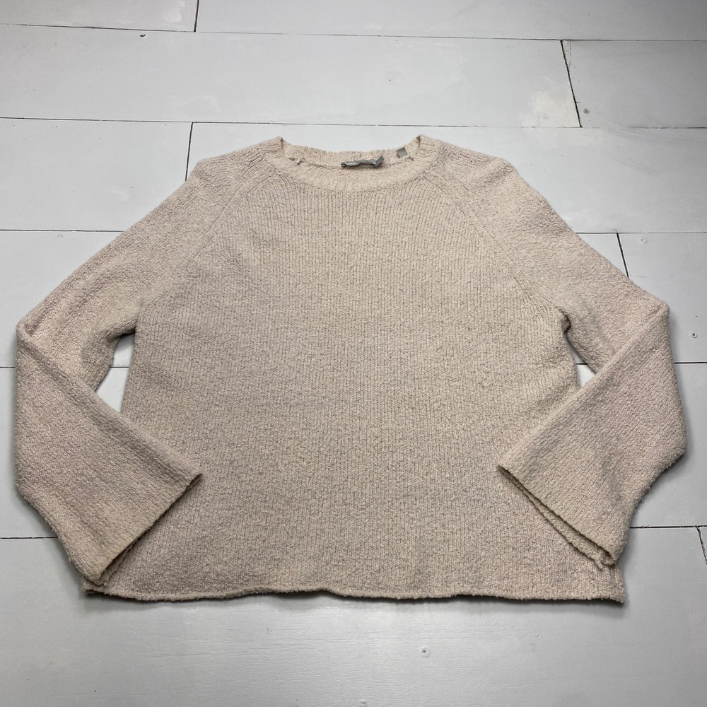 Vince Merino Wool Blend Boucle Knit Sweater Womens Small Beige Raglan Crewneck